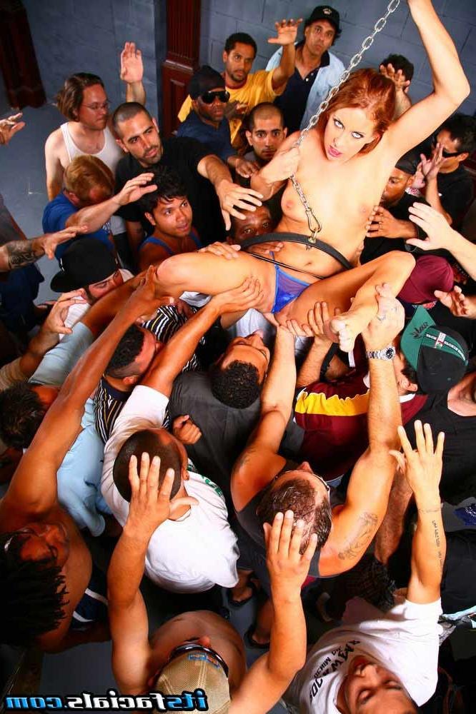 16P Redhead exposed and abused in a nasty bukkake