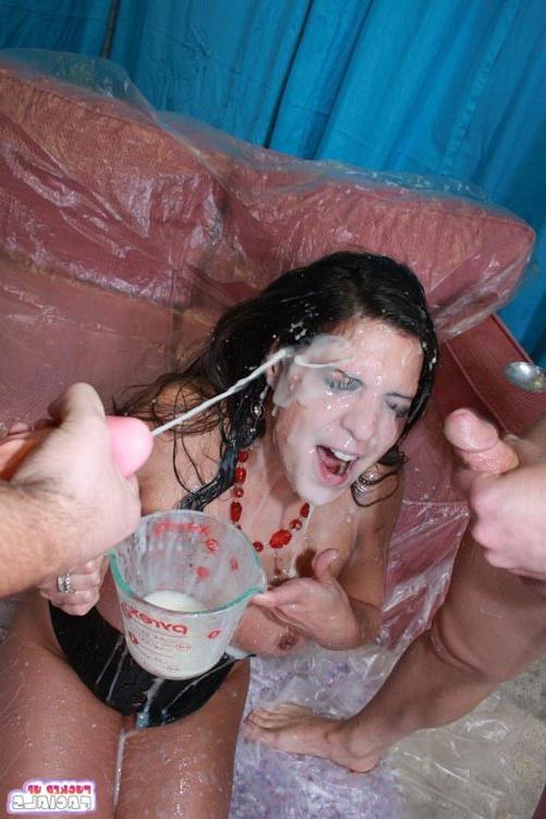 17P Big tits babe in sexy lingerie bukkake gangbang orgy fetish