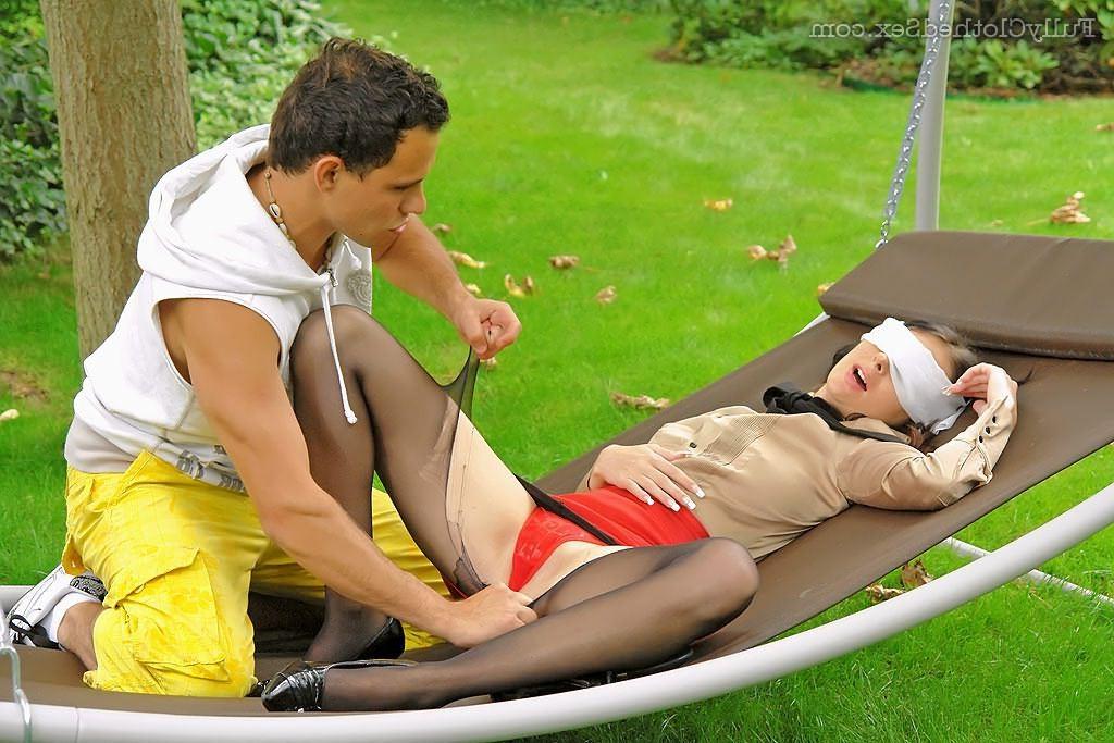 16P Sexy dressed slut sharing cock outdoors