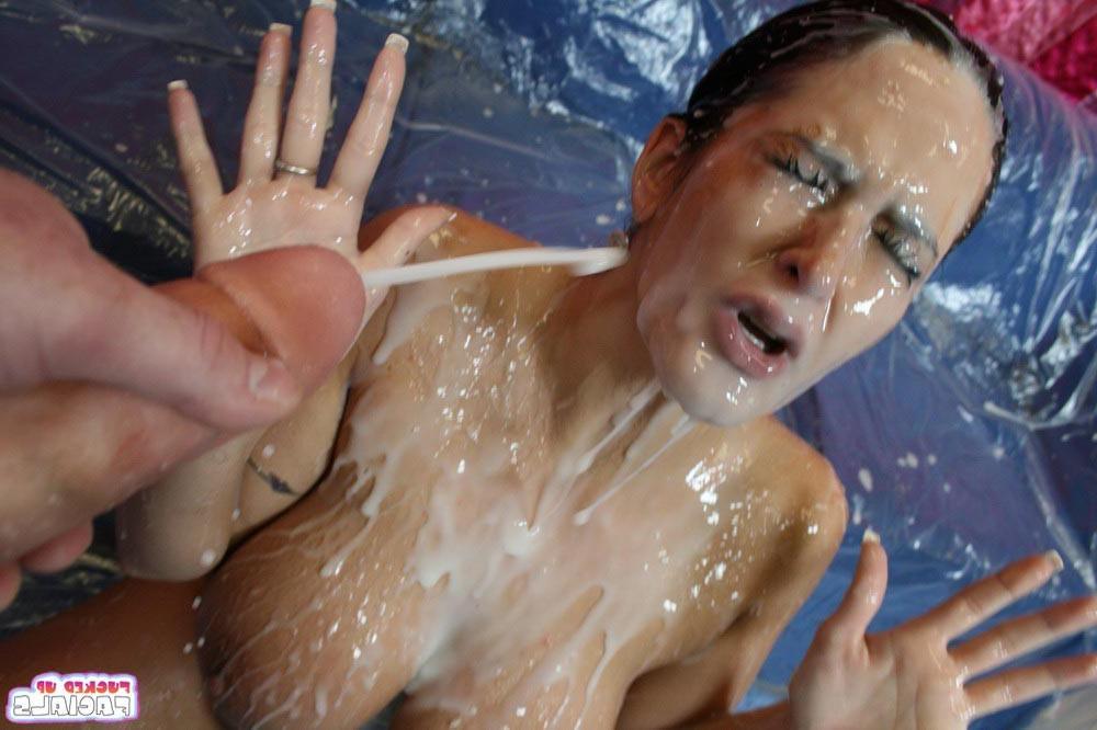 17P Delicious round boobs brunette pornstar fucking and bukkake