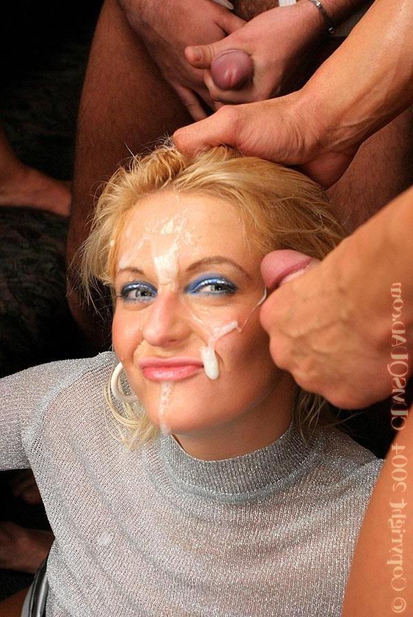 19P Glamorous blonde nympho is getting gangbanged and bukkaked