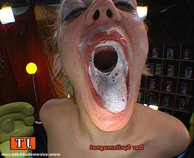 20P Nasty teen blonde slut swallowing a ton of cum in a bukkake