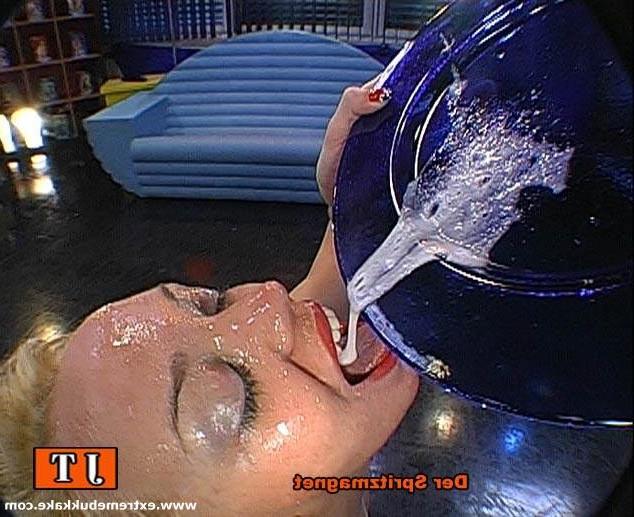20P Nasty teen blonde slut swallowing a ton of cum in a bukkake