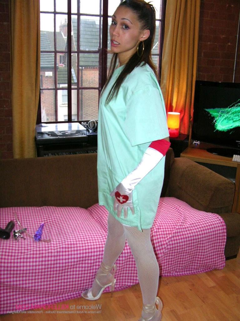 16P Renee Richards in Nurse Uniform Inspects Her Patients Pussy