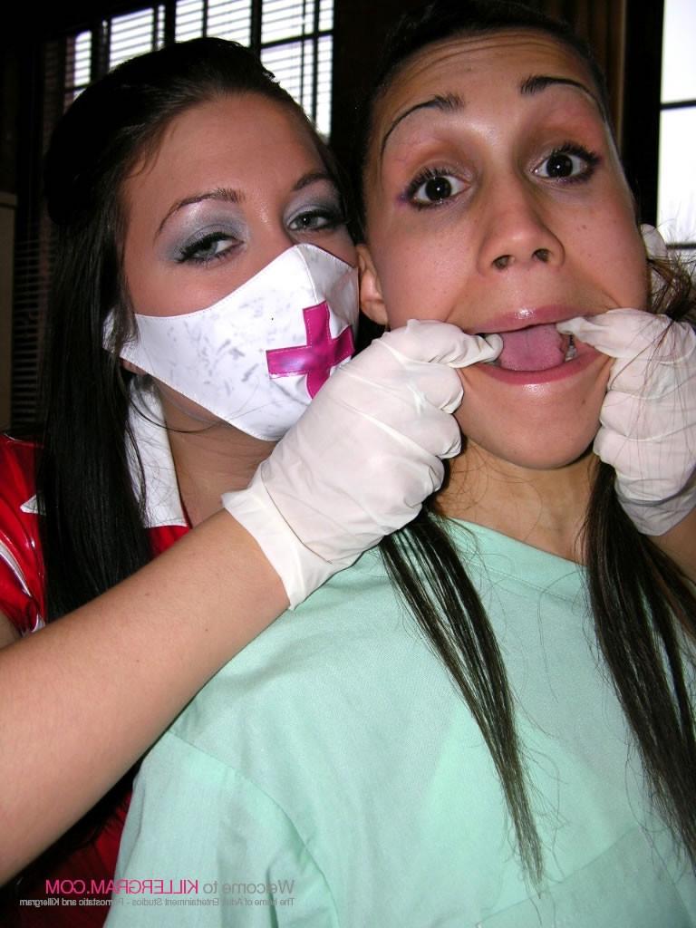 16P Renee Richards in Nurse Uniform Inspects Her Patients Pussy
