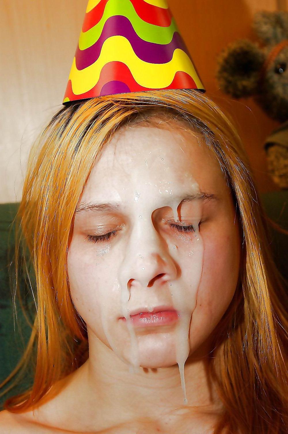 15P cute babes getting bukkake loads of cum