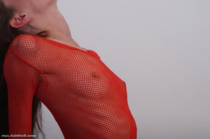 16P Skinny petite girl in fishnet