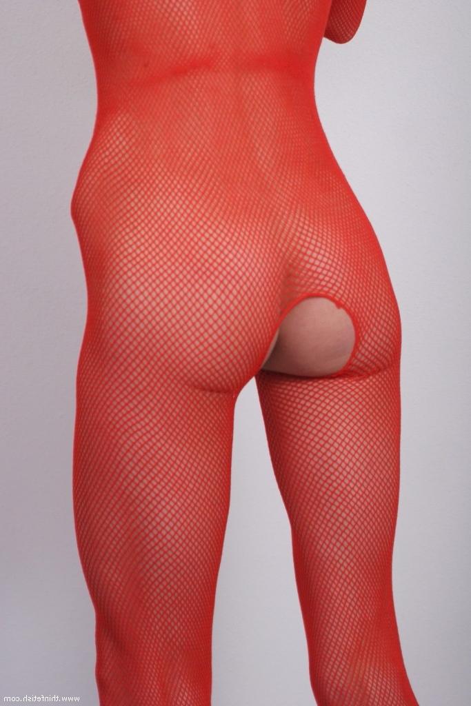 16P Skinny petite girl in fishnet