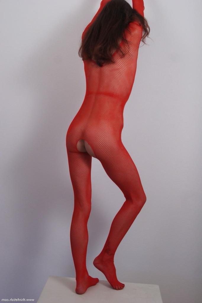 16P Skinny petite girl in fishnet