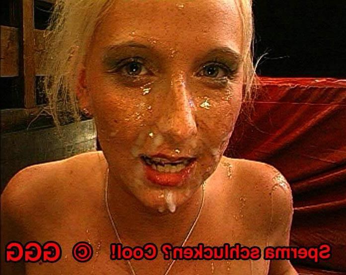 16P Blonde german bukkake slut getting her face glazed with spunk