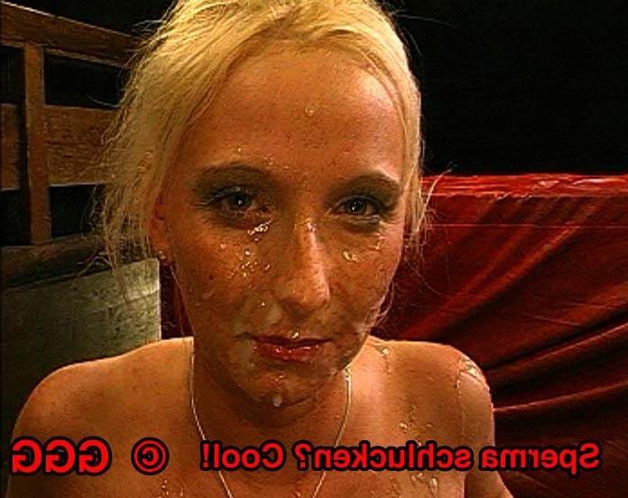 16P Blonde german bukkake slut getting her face glazed with spunk
