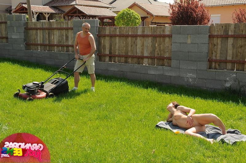 20P Nasty teen girl fucking with an old lawnmower man