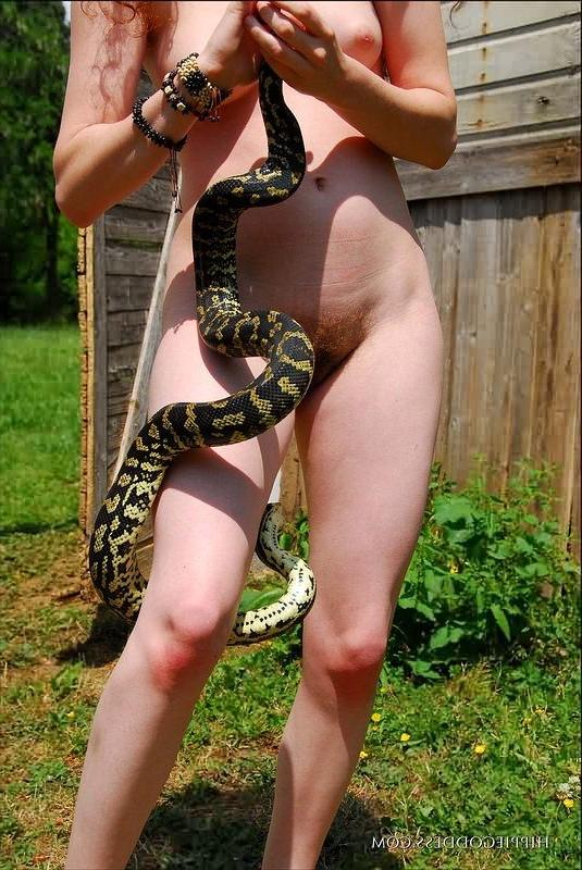 16P Hairy Nudist Outdoors Wearing Glasses and a Snake