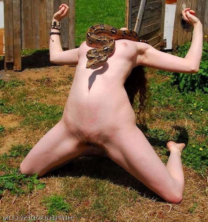16P Hairy Nudist Outdoors Wearing Glasses and a Snake