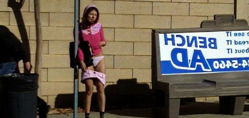16P Amateur flashing at bus stop