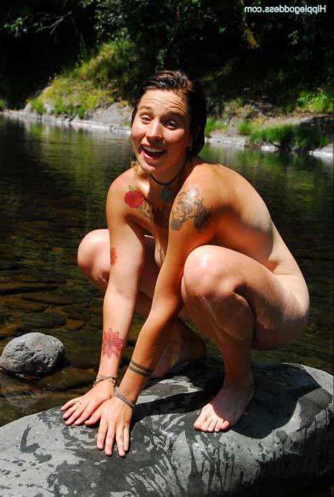 16P Hairy Natural Nudist Nude Outdoors in Sunny Stream