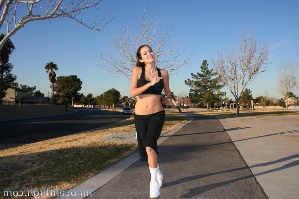 14P Running girl in sports bra fucking coach