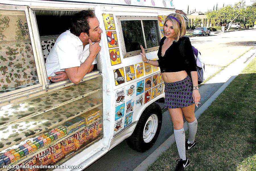 20P Blonde teen shares her hairless pussy inside ice cream truck