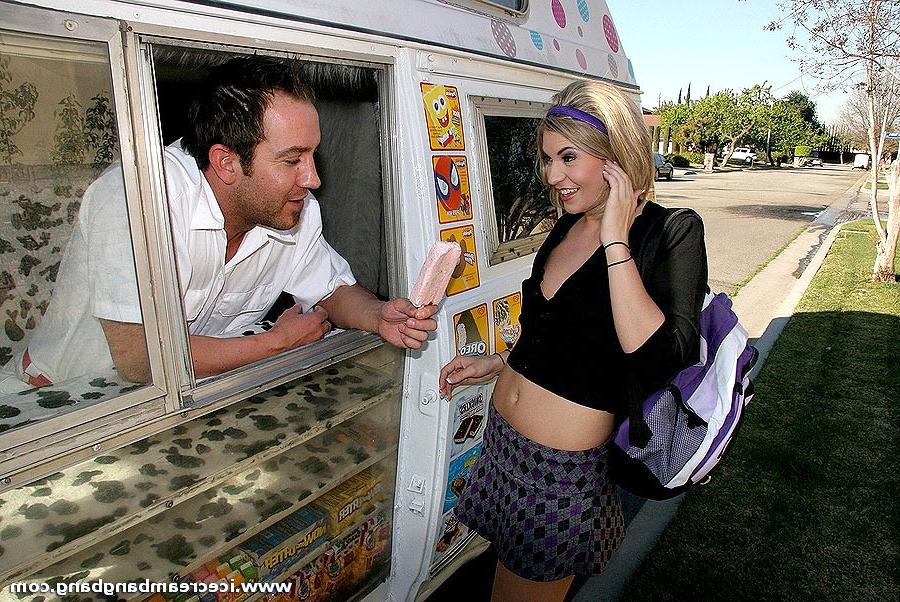 20P Blonde teen shares her hairless pussy inside ice cream truck