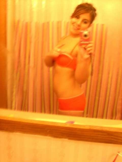 16P Latina teen takes mirror pics and masturbates