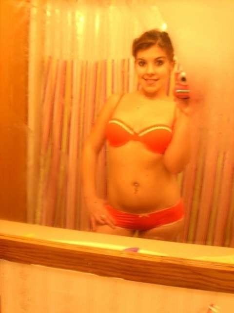 16P Latina teen takes mirror pics and masturbates