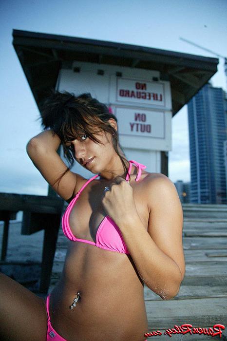 16P Slutty latina teen Raven Riley strips by the beach