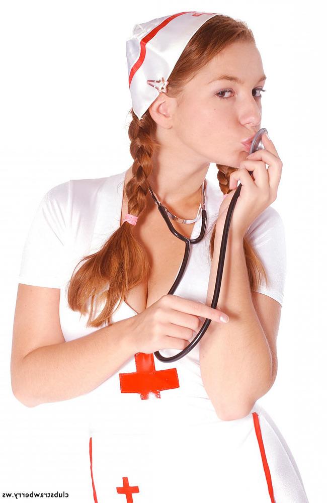 16P Redhead teen nurse strip down to her stethoscope