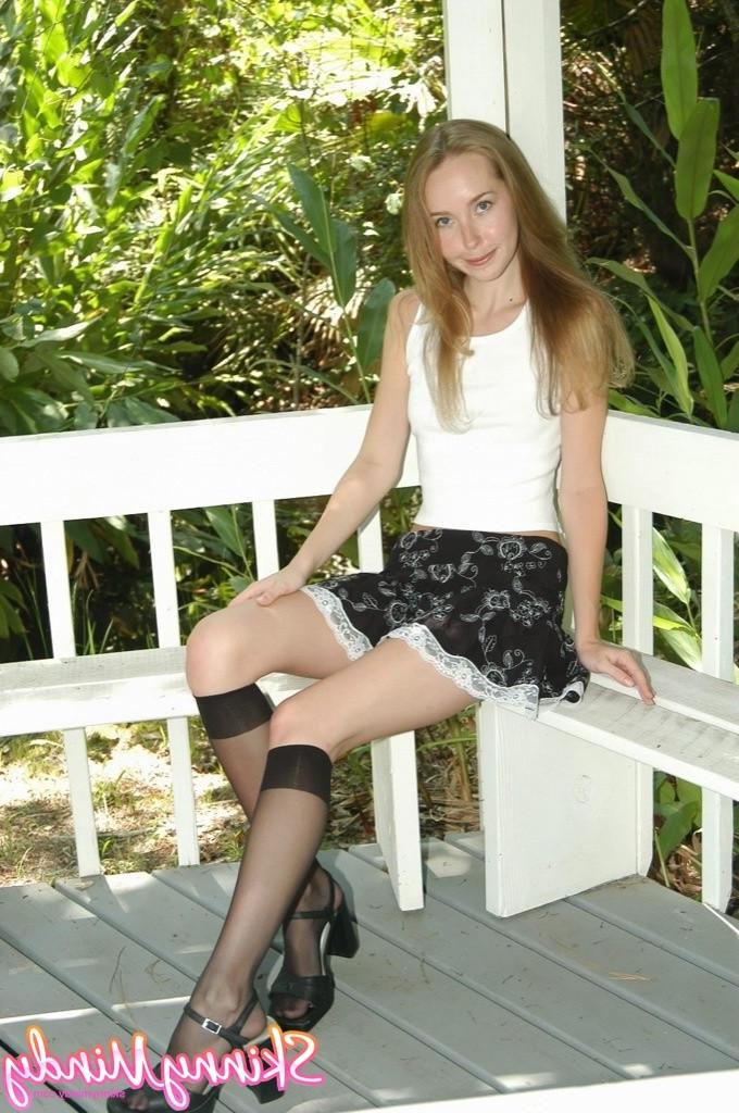 16P Skinny teen in skirt and black nylons