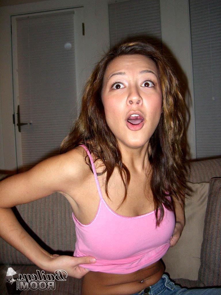 15P Busty topless teen watching tv in her cute panties