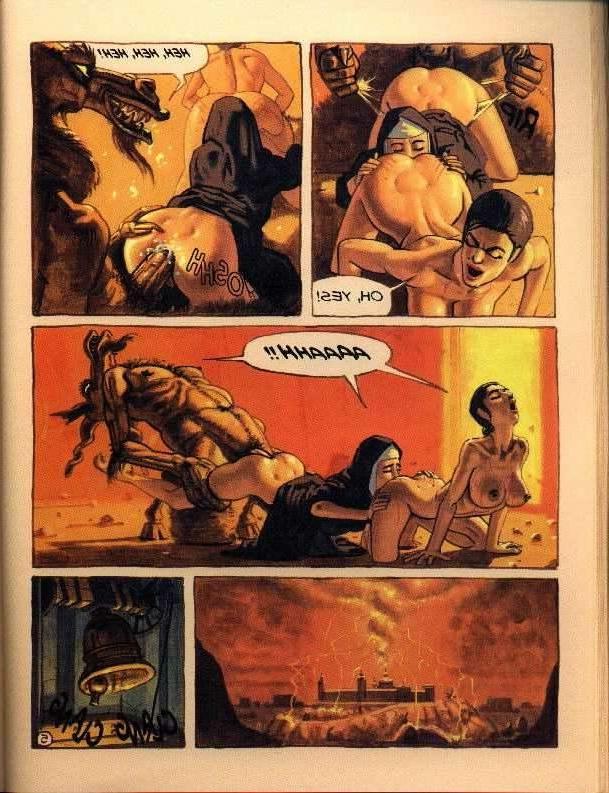 15P horny nun squats down on huge long devil cock