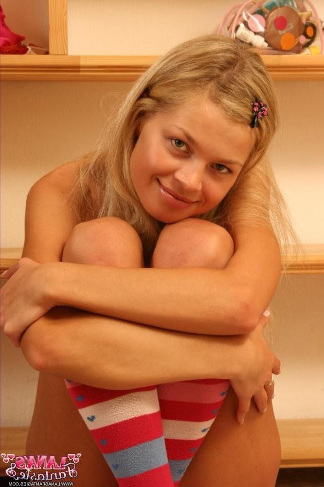 15P Busty blonde Lana in pink fishnet t-shirt