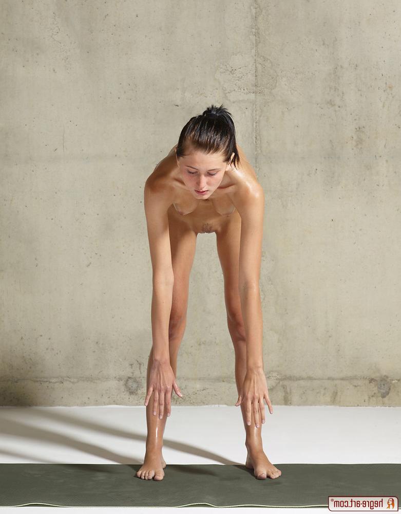 16P Very thin teen gymnast stretching her hard nude body