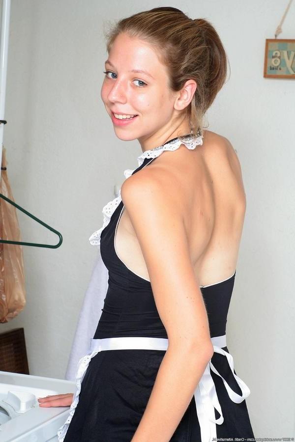 15P Tiny maid rubs her hairless little cunt