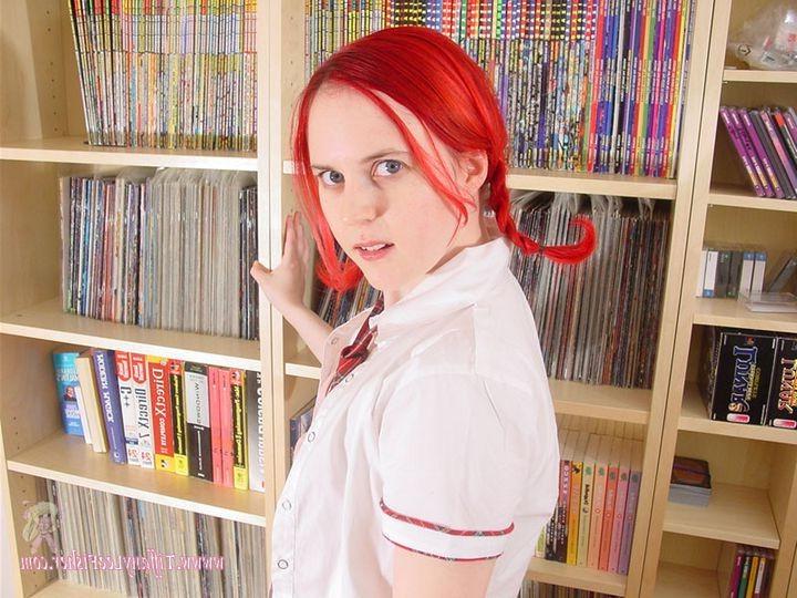 16P Pretty Tiffany taking off her sexy school uniform in the library