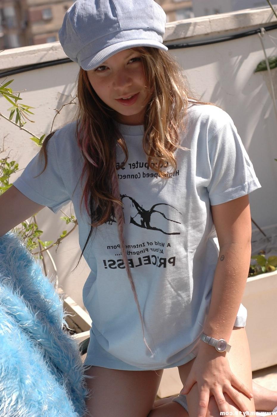 15P Emily in a tshirt and thong