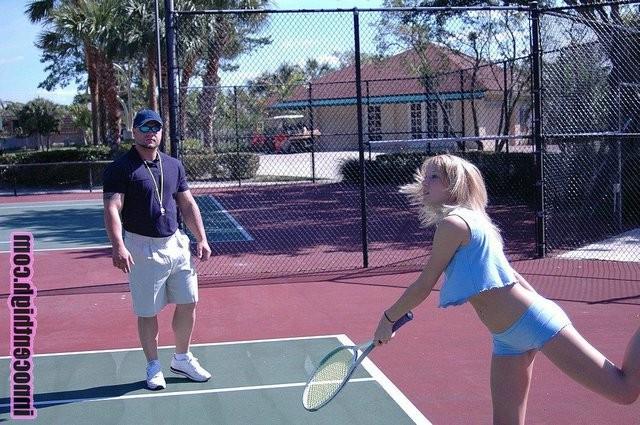 15P Sexy blonde schoolgirl teen Lacie Capers fucks her tennis coach