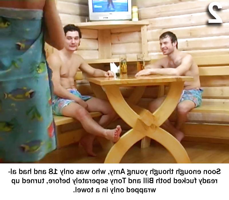 18P Teens First Threesome with Captions