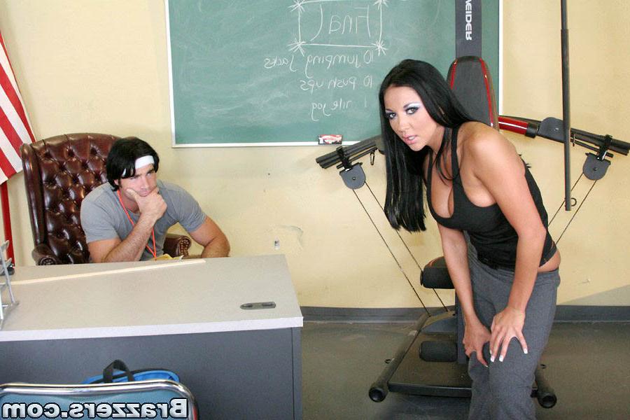 16P Busty Audrey Bitoni blows gym teachers cock to pass class