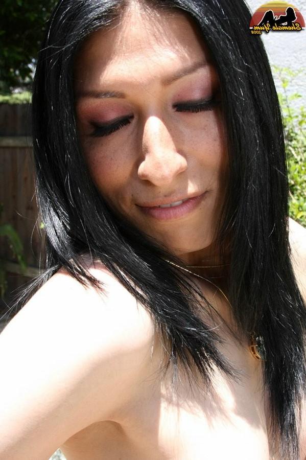 15P Rock Hard Latina Tranny Loses Her Bikini Outside By The Pool