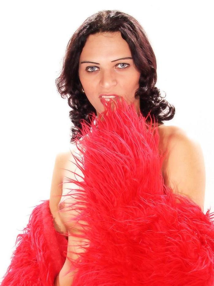17P First Time Small Tit Tranny Wearing A Red Fur Coat