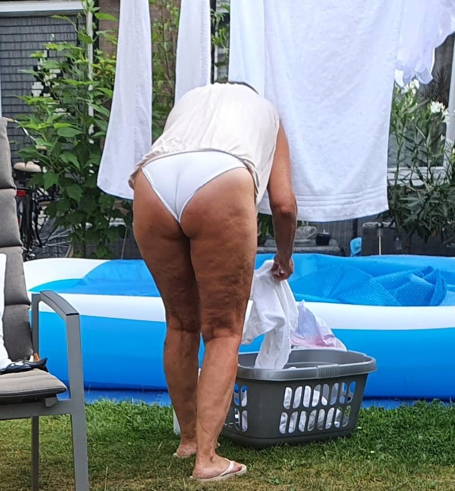 9P Doing Laundry in white panties