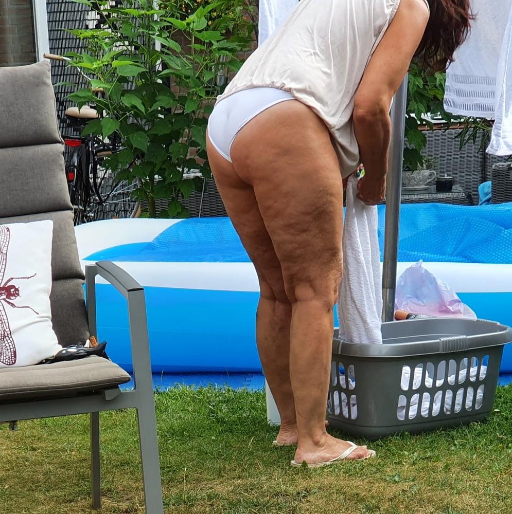 9P Doing Laundry in white panties