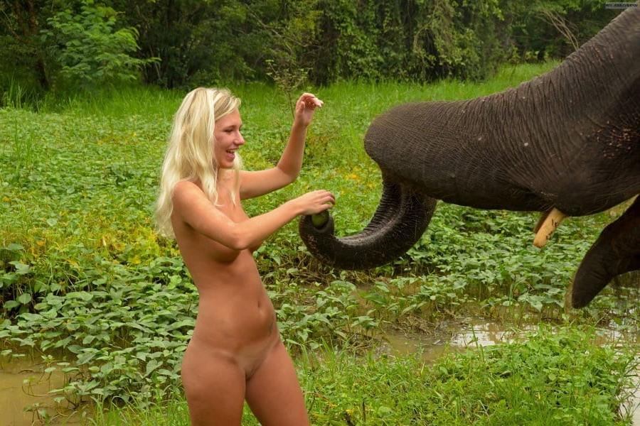 5P Foreign girl nude with an elephant in Sri lanka