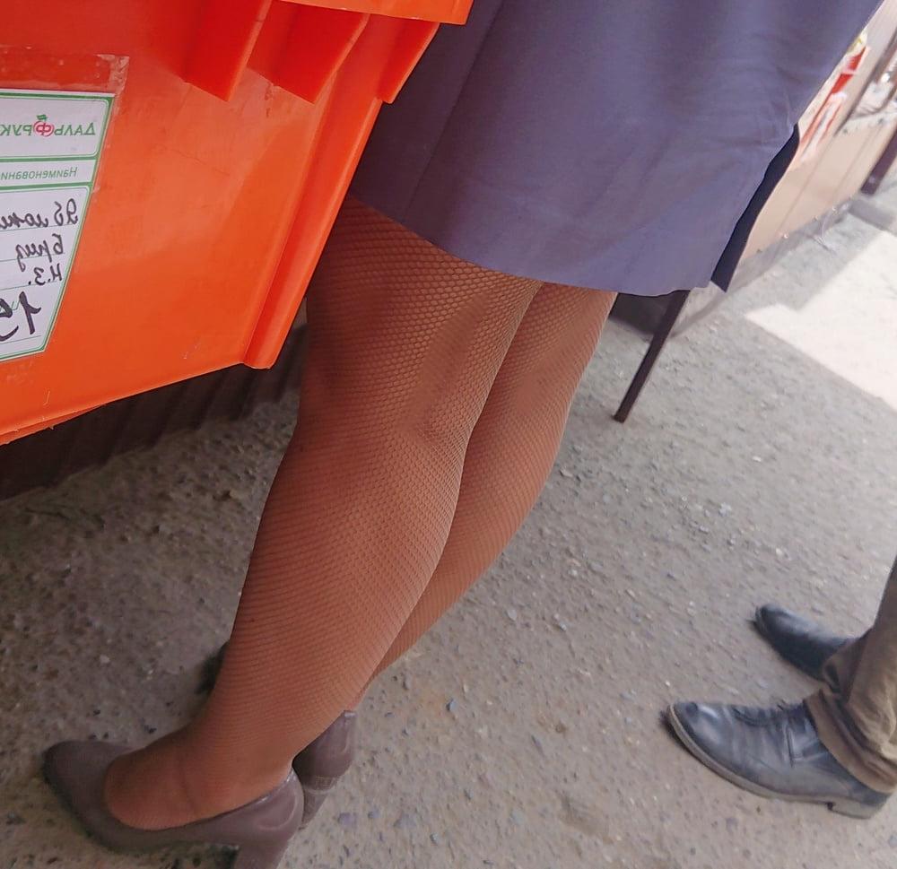 8P Stranger in fishnet pantyhose and heels