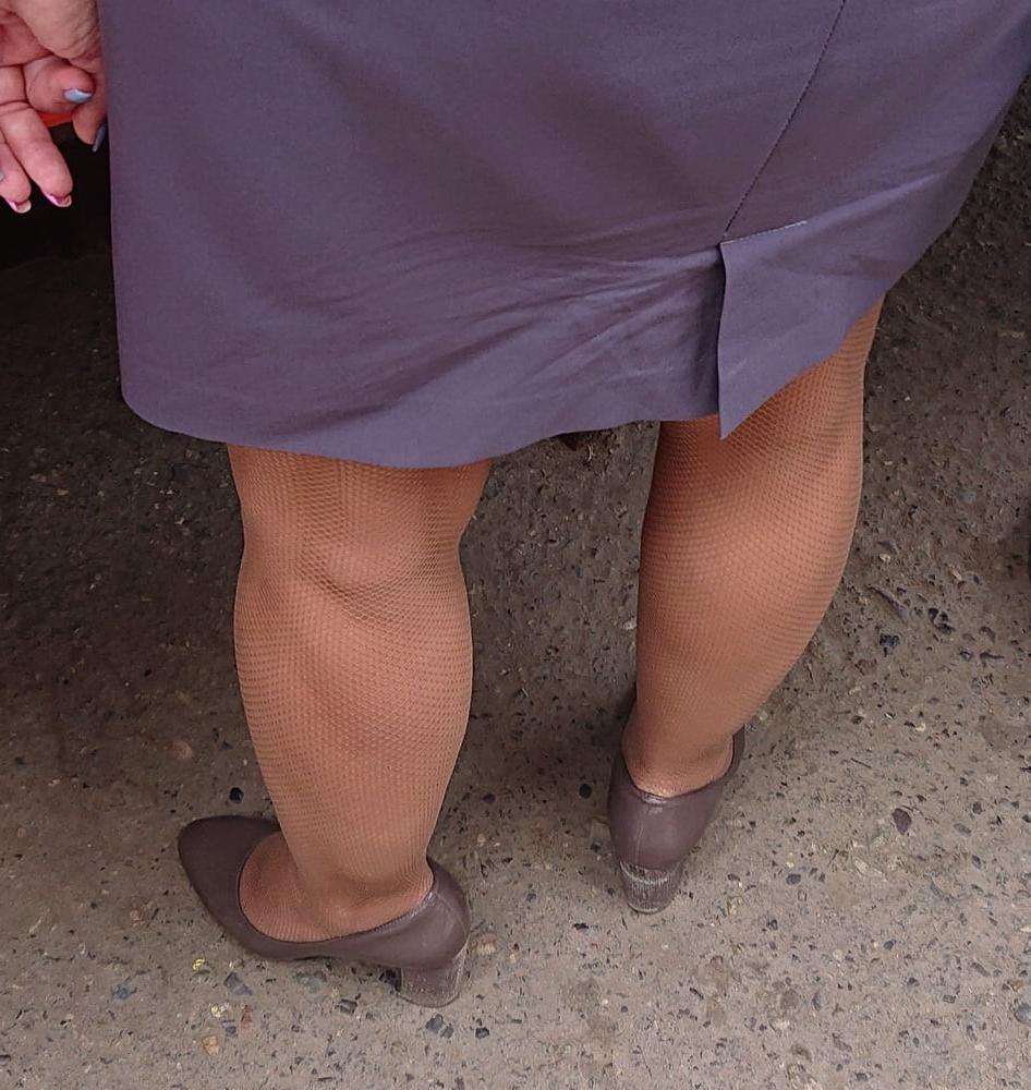 8P Stranger in fishnet pantyhose and heels