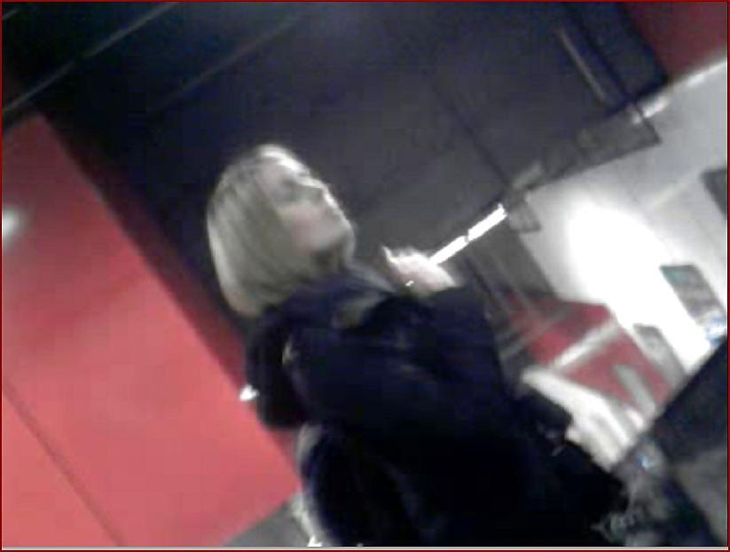 24P Blond business woman upskirt