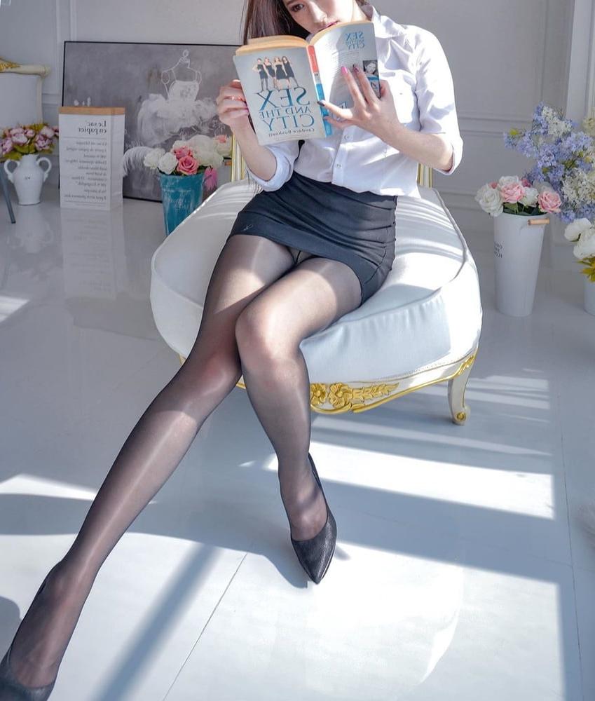 24P black stockings nylon pantyhose sexy legs 16