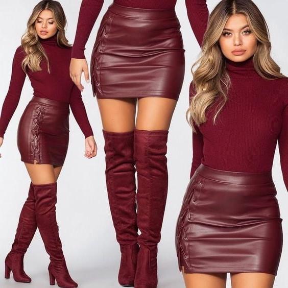 25P Red Leather Skirt 3 - By Redbull18
