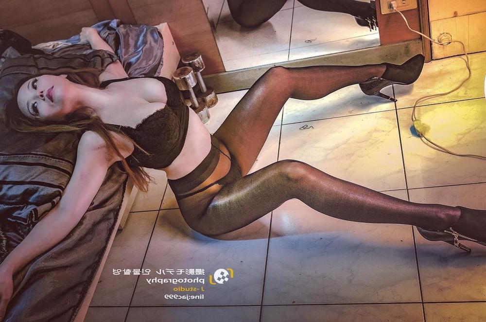 24P black stockings nylon pantyhose sexy legs 10