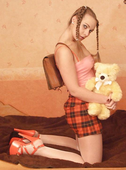 15P Sweet Schoolgirl Pigtails In High Heels Sucks Thumb